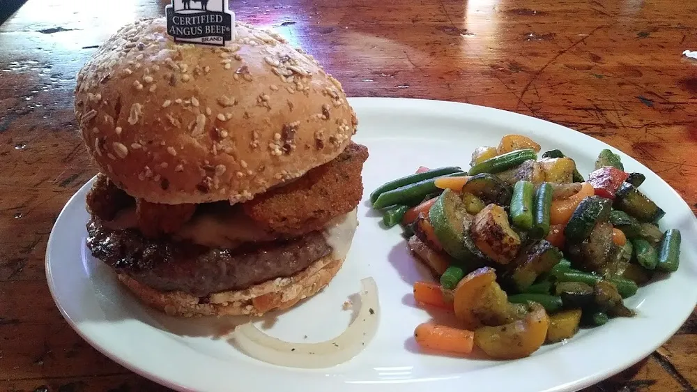 Half Pound Hamburger with Breaded Mushrooms and Cheese