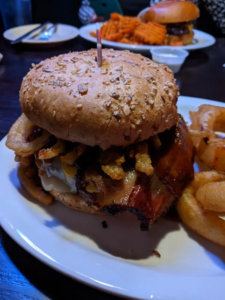Smoked Brisket Burger with Onion Rings